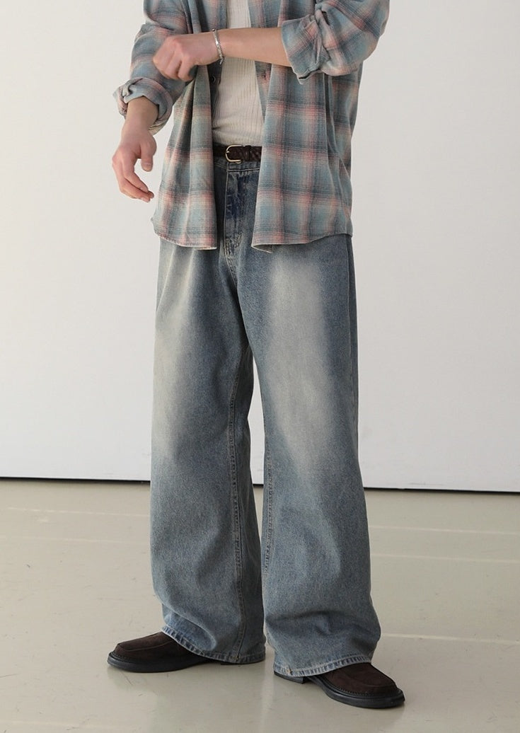 Vintage Washed Loose Straight Jeans