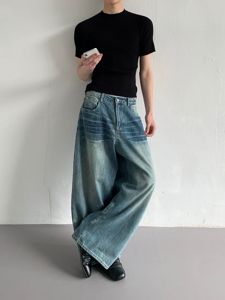 Vintage Style Washed Loose Straight Jeans