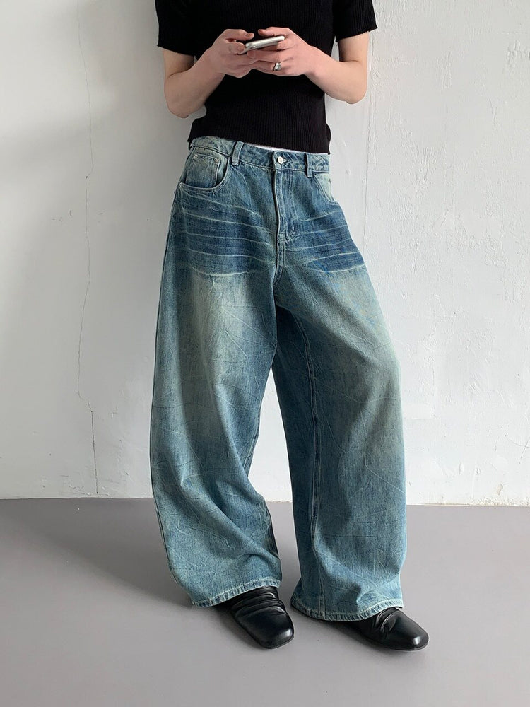Vintage Style Washed Loose Straight Jeans