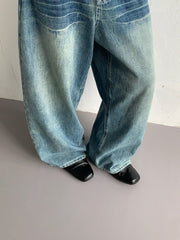 Vintage Style Washed Loose Straight Jeans