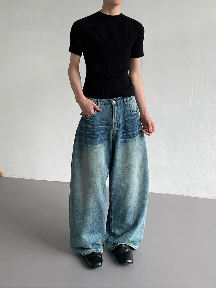 Vintage Style Washed Loose Straight Jeans
