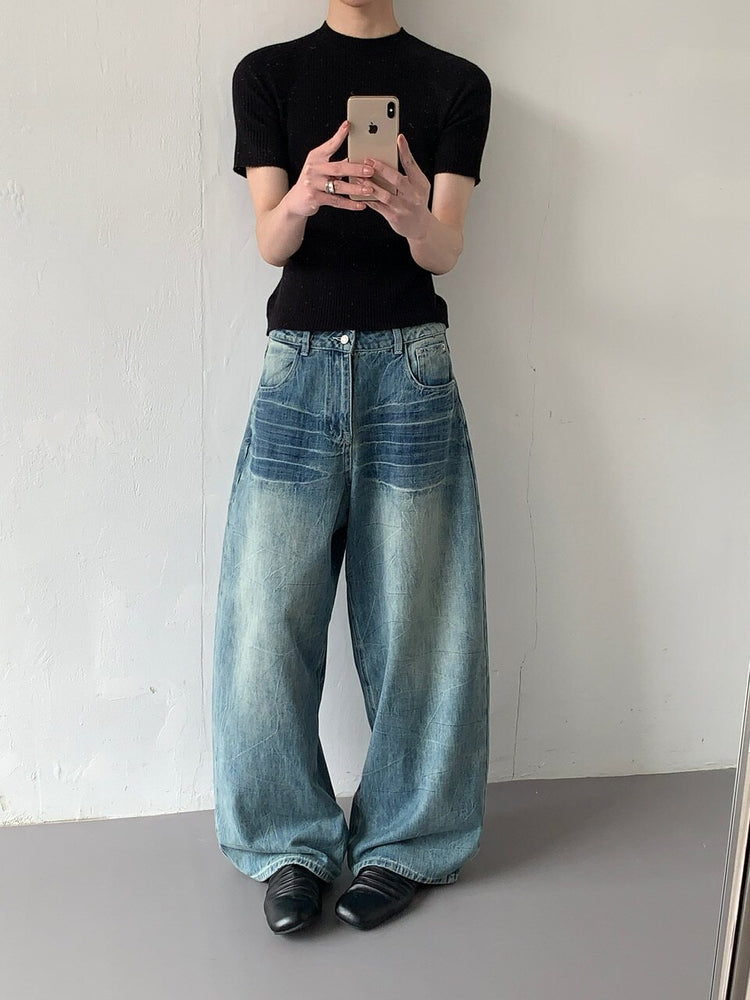 Vintage Style Washed Loose Straight Jeans