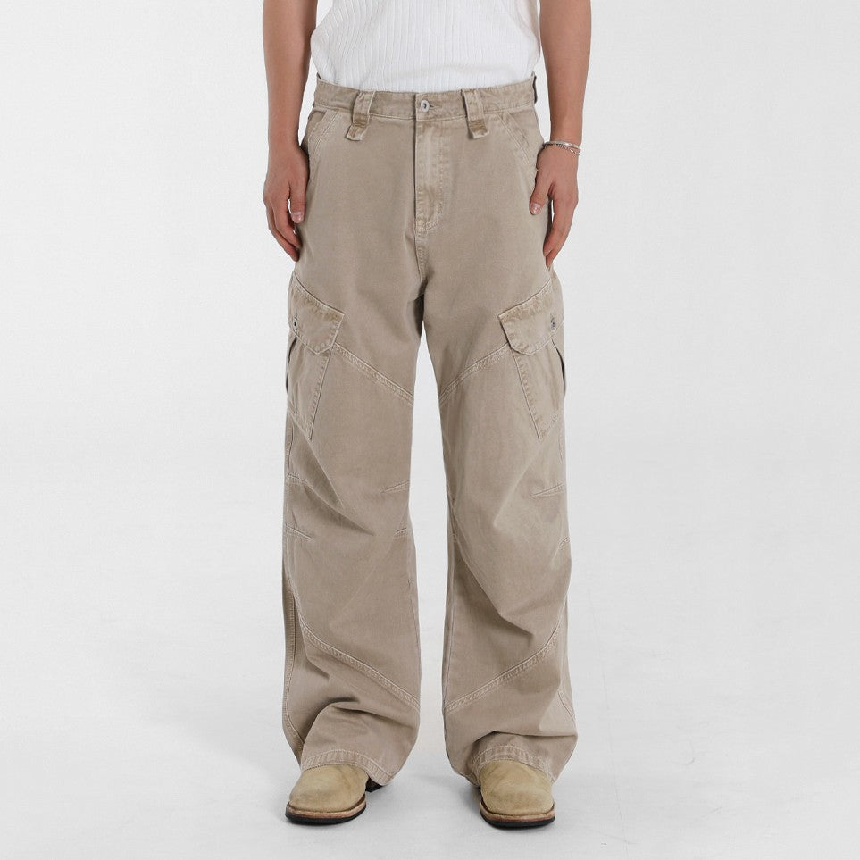 Beige Vintage Washed Relaxed Fit Jeans