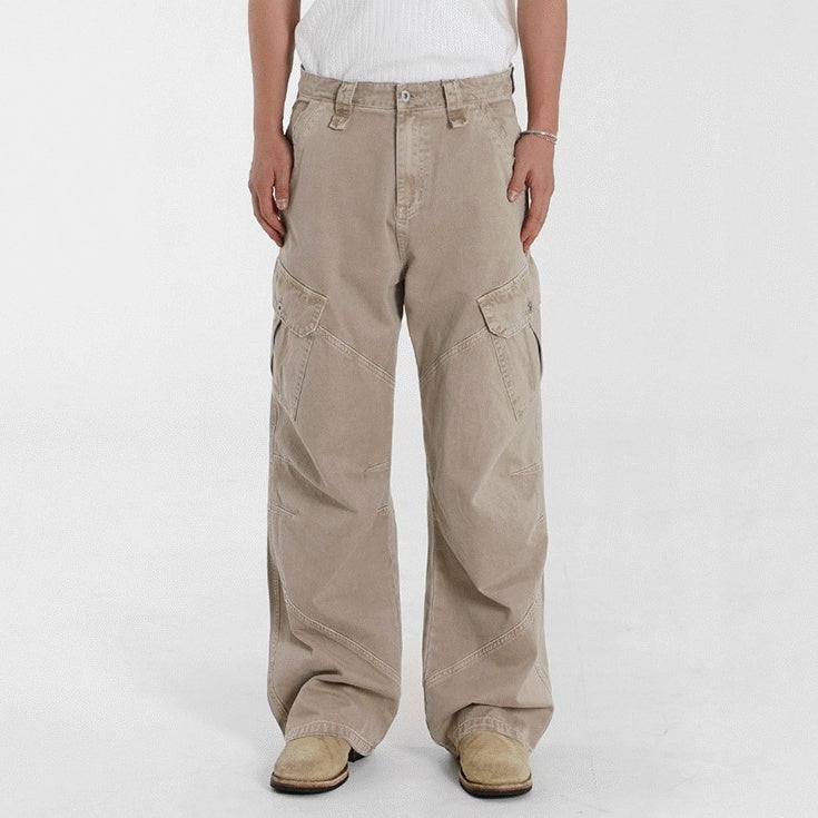 Beige Vintage Washed Relaxed Fit Jeans