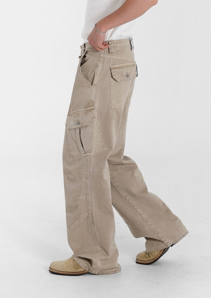 Beige Vintage Washed Relaxed Fit Jeans