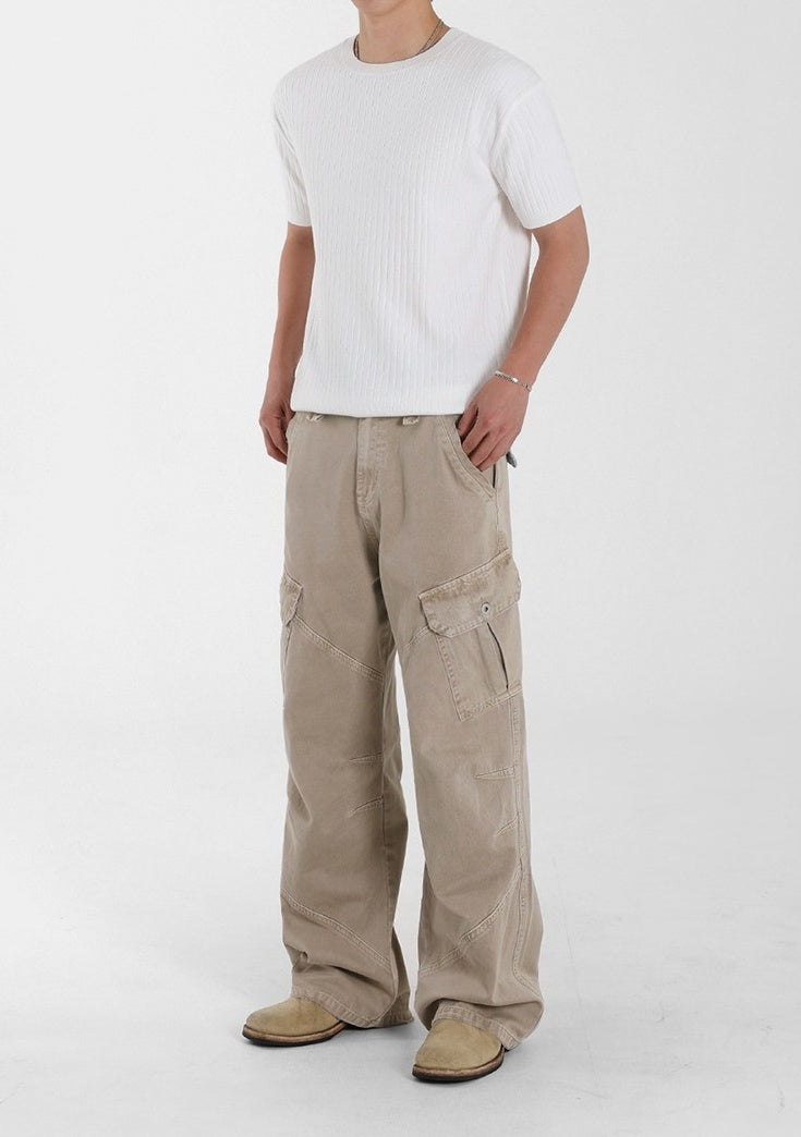 Beige Vintage Washed Relaxed Fit Jeans