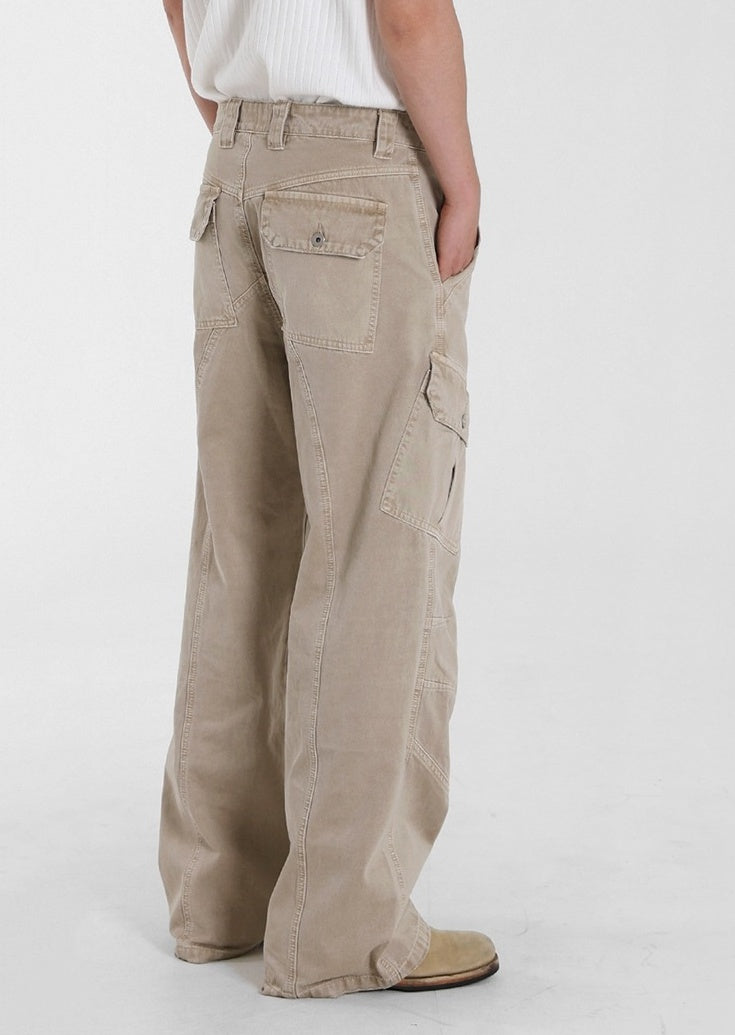 Beige Vintage Washed Relaxed Fit Jeans