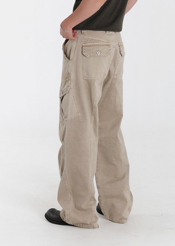Beige Vintage Washed Relaxed Fit Jeans