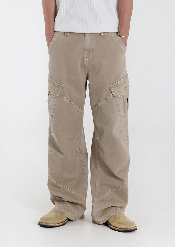 Beige Vintage Washed Relaxed Fit Jeans