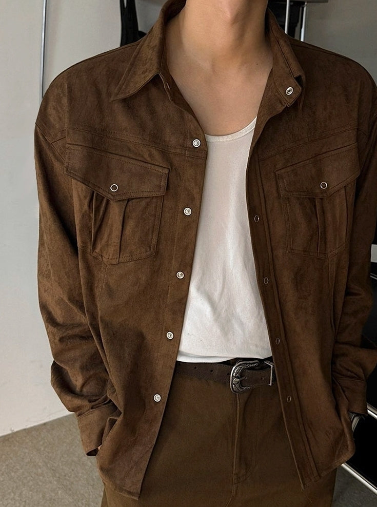 Vintage Workwear Collar Casual Overshirt Jacket