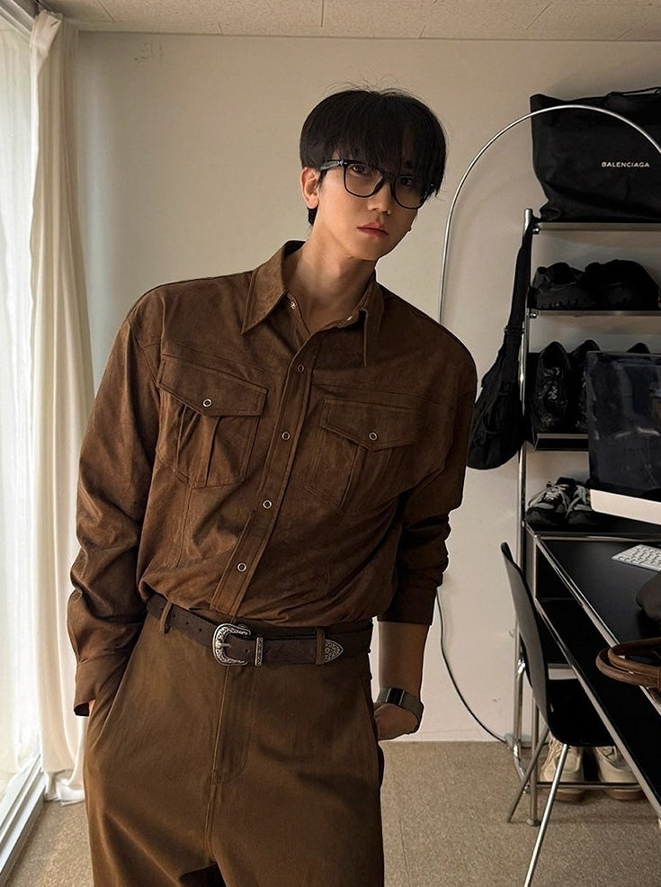 Vintage Workwear Collar Casual Overshirt Jacket
