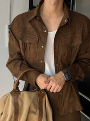 Vintage Workwear Collar Casual Overshirt Jacket