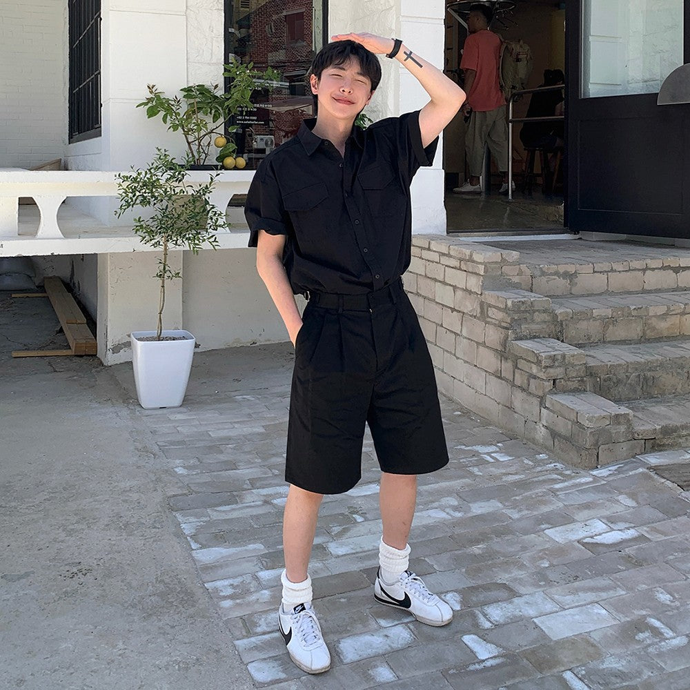 Vintage Workwear Short Sleeve Casual Shirt
