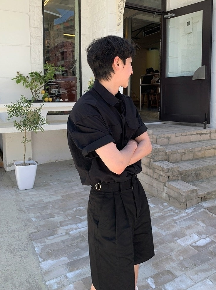 Vintage Workwear Short Sleeve Casual Shirt