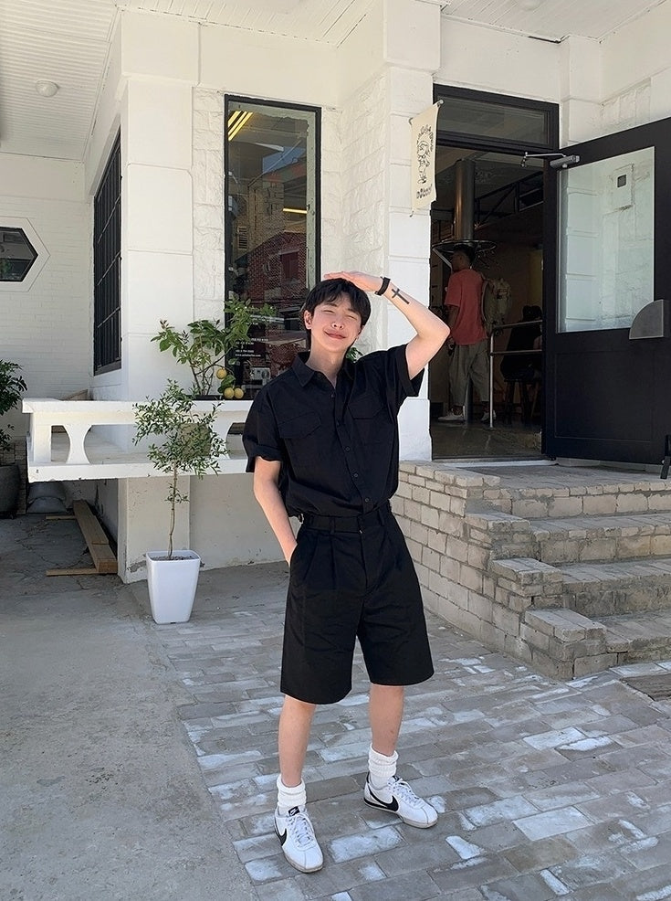 Vintage Workwear Short Sleeve Casual Shirt