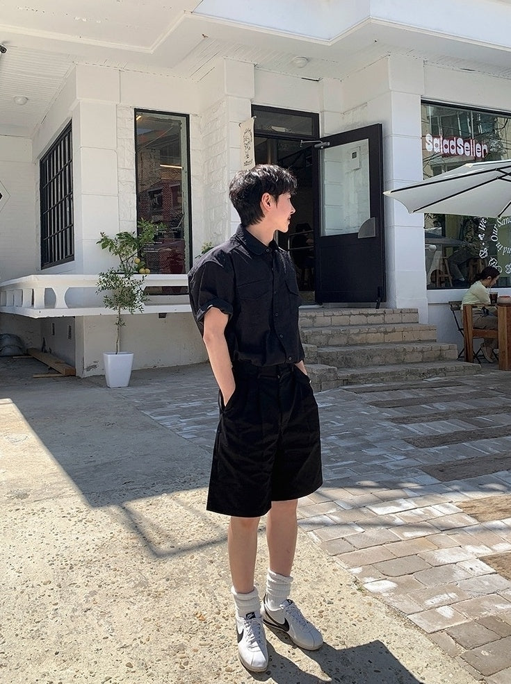Vintage Workwear Short Sleeve Casual Shirt