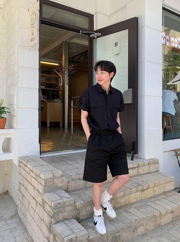 Vintage Workwear Short Sleeve Casual Shirt