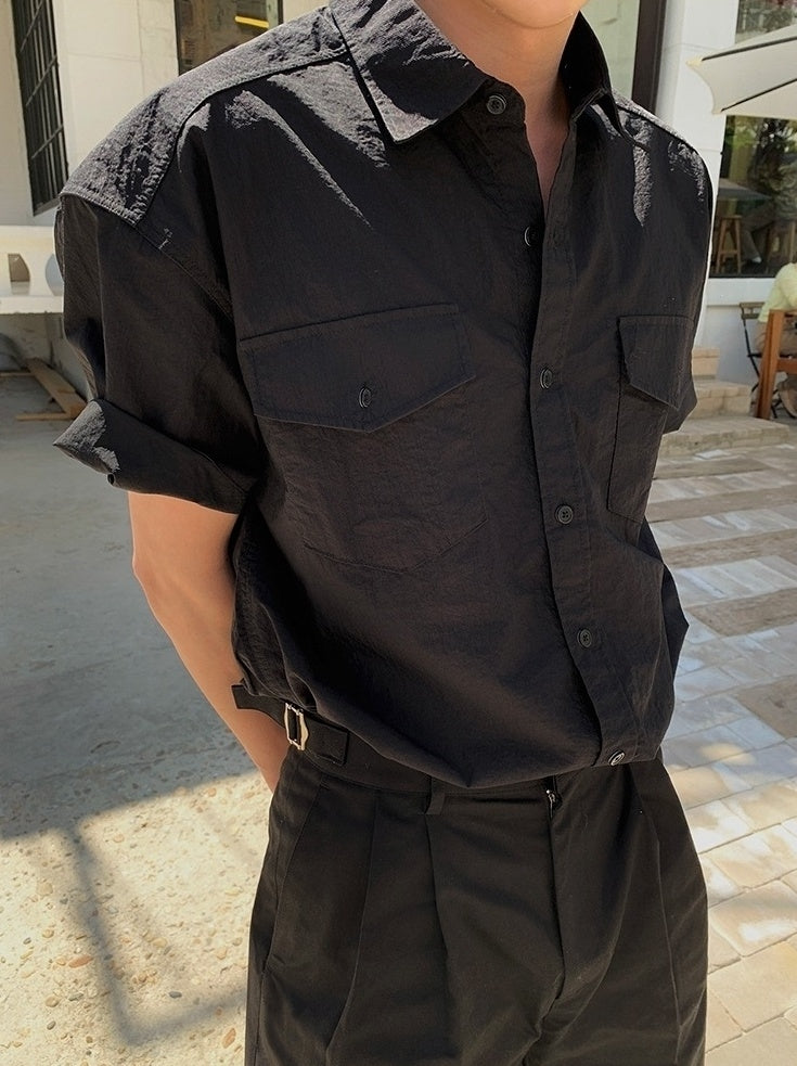 Vintage Workwear Short Sleeve Casual Shirt