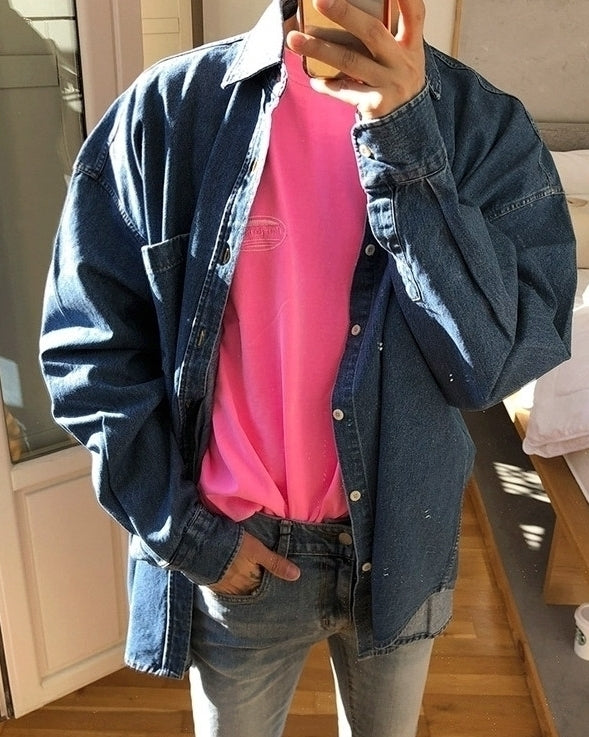Vintage Workwear Style Denim Shirt Jacket