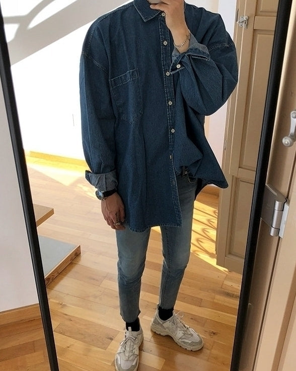 Vintage Workwear Style Denim Shirt Jacket