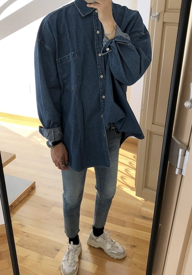 Vintage Workwear Style Denim Shirt Jacket