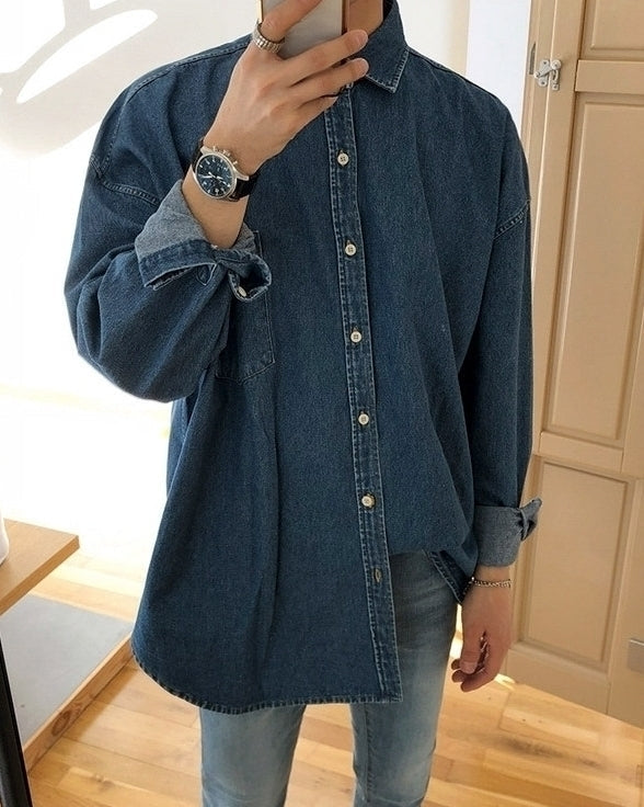 Vintage Workwear Style Denim Shirt Jacket