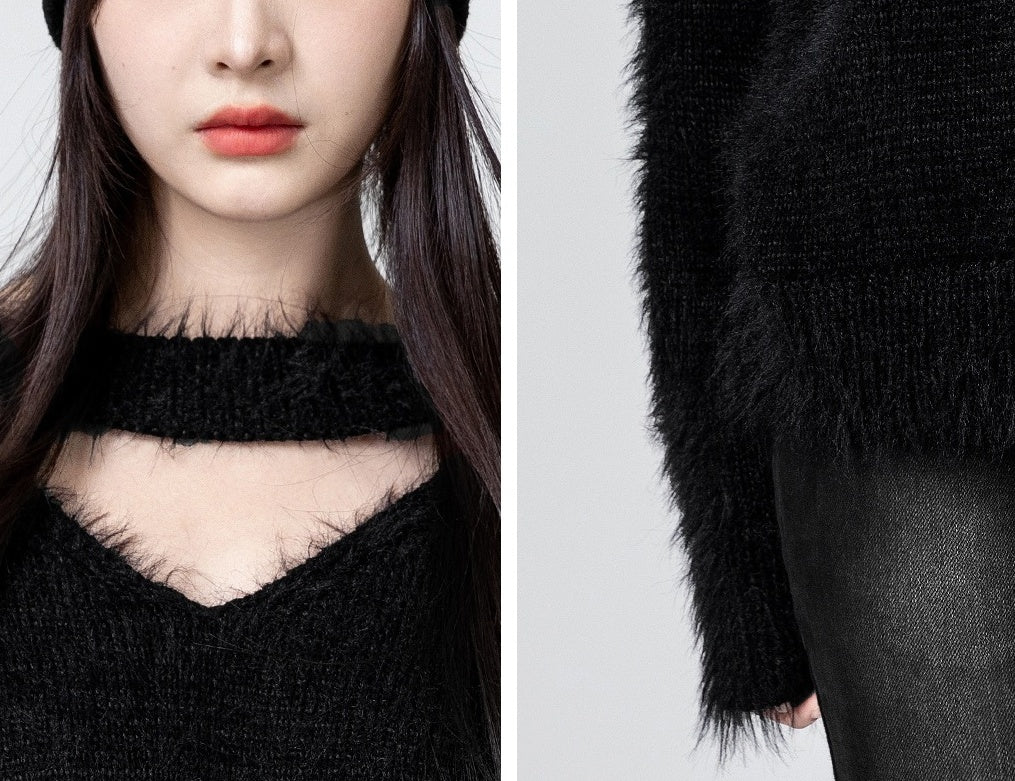 Vneck Alpaca Sweater Black Knitwear