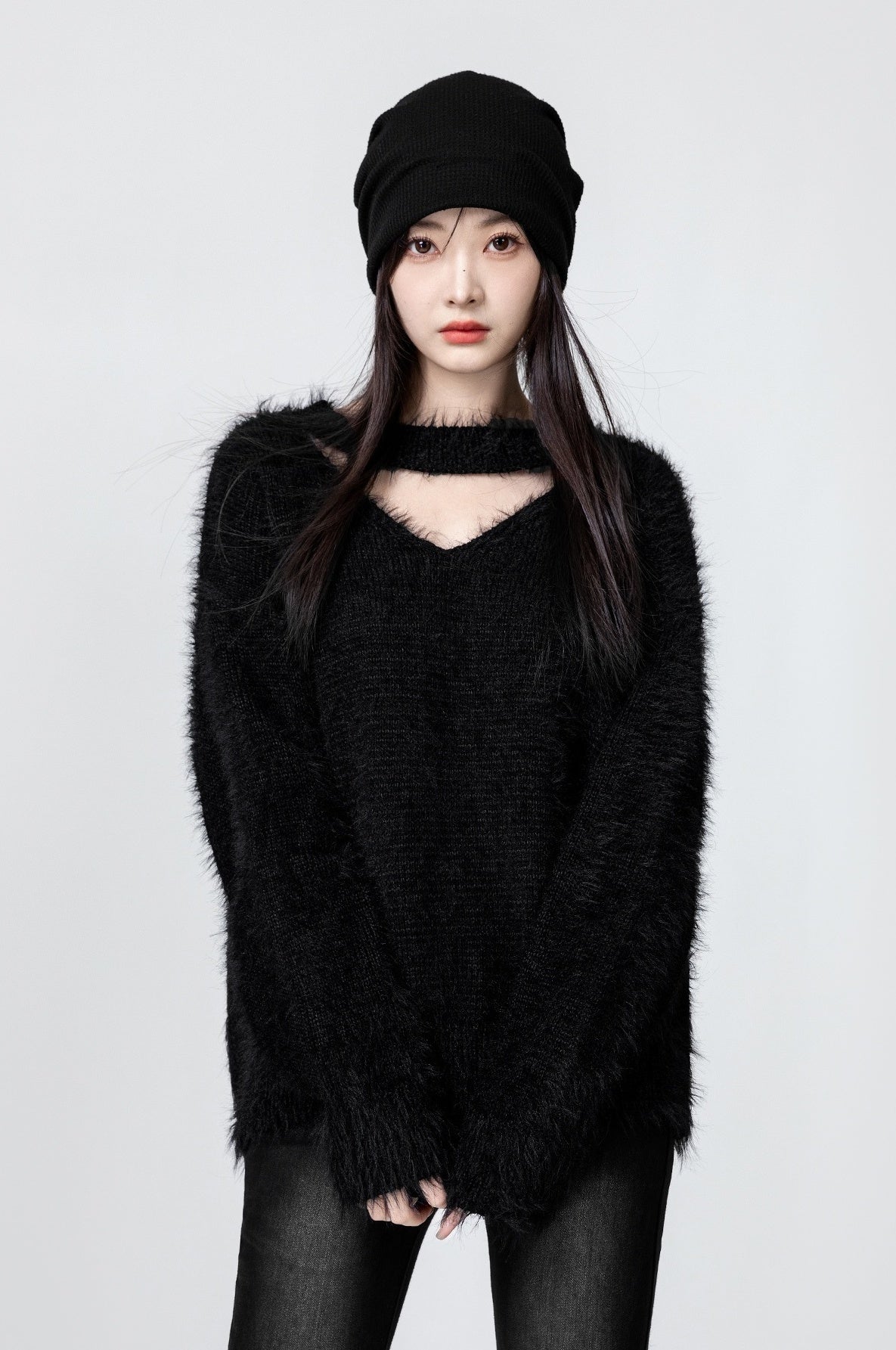 Vneck Alpaca Sweater Black Knitwear