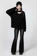 Vneck Alpaca Sweater Black Knitwear
