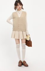 Beige Knitted V-Neck Cardigan Vest