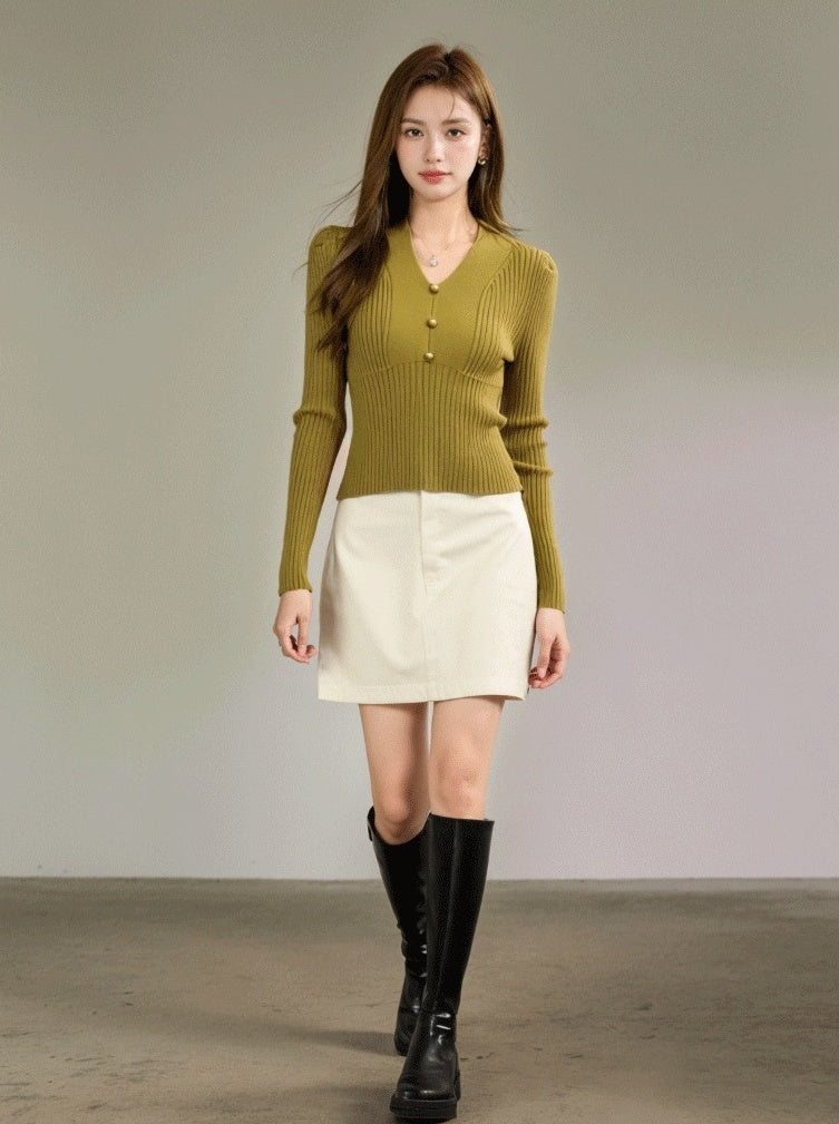 Vneck Slim Fit Sweater With Gold Button Accent