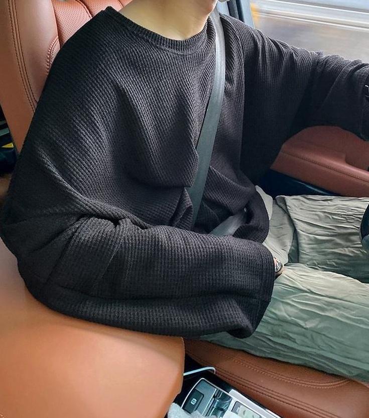 Waffle Knit Long Sleeve Crewneck Sweatshirt