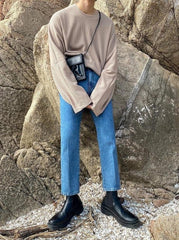 Waffle Knit Long Sleeve Crewneck Sweatshirt