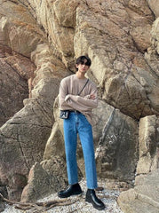 Waffle Knit Long Sleeve Crewneck Sweatshirt