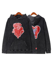 Washed Black Melting Heart Graphic Hoodie