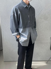 Washed Denim Patchwork Casual Shirt