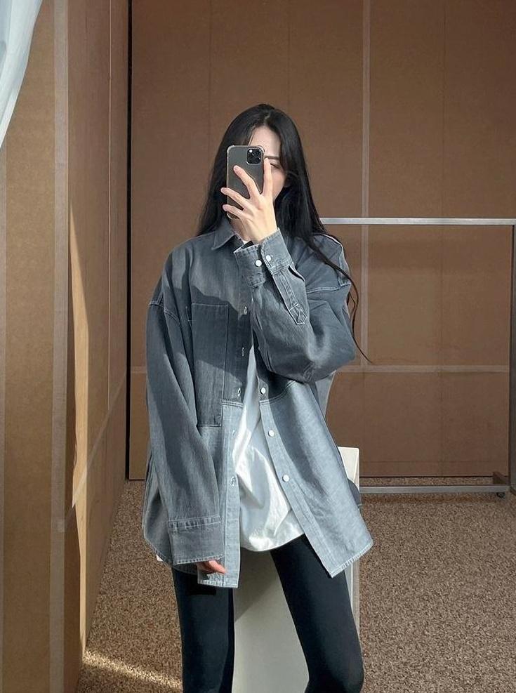 Washed Denim Patchwork Casual Shirt