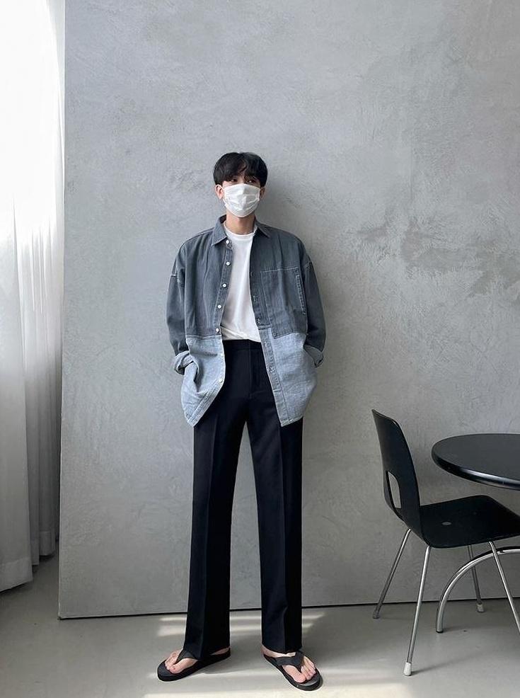 Washed Denim Patchwork Casual Shirt