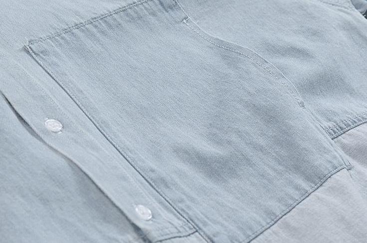 Washed Denim Patchwork Casual Shirt