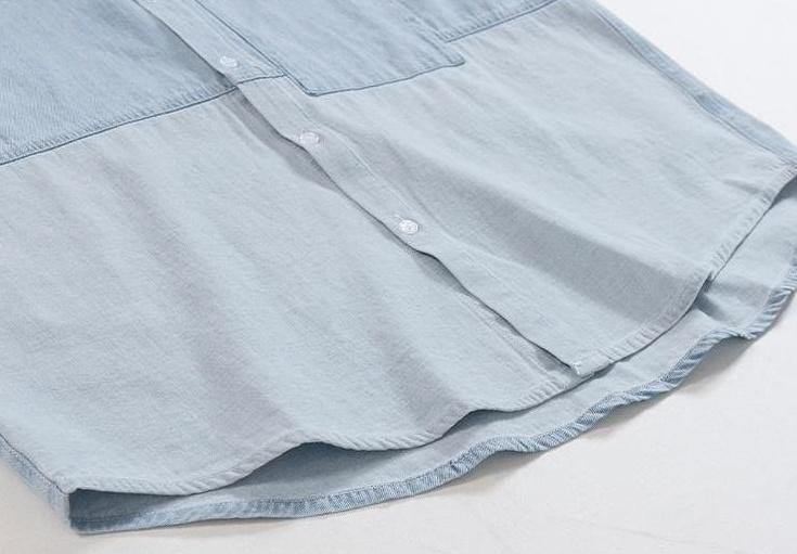 Washed Denim Patchwork Casual Shirt