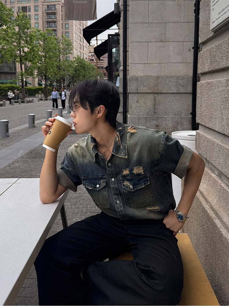 Washed Classic Denim Short Sleeve Shirt