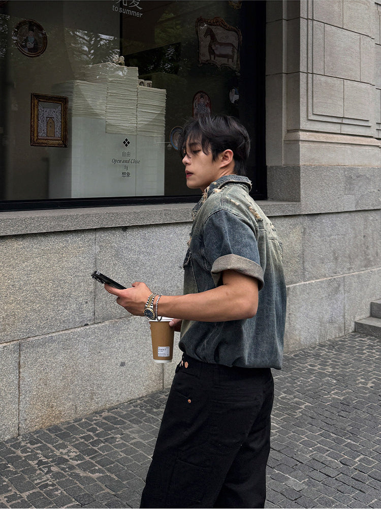 Washed Classic Denim Short Sleeve Shirt