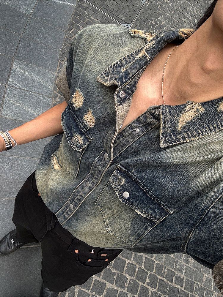 Washed Classic Denim Short Sleeve Shirt