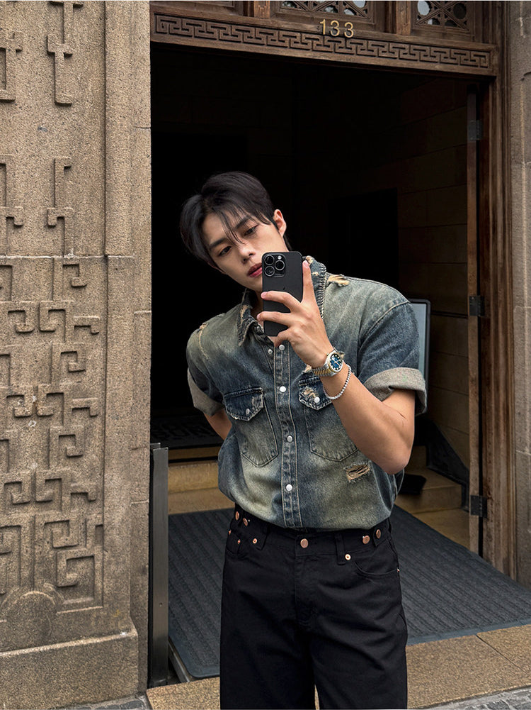 Washed Classic Denim Short Sleeve Shirt