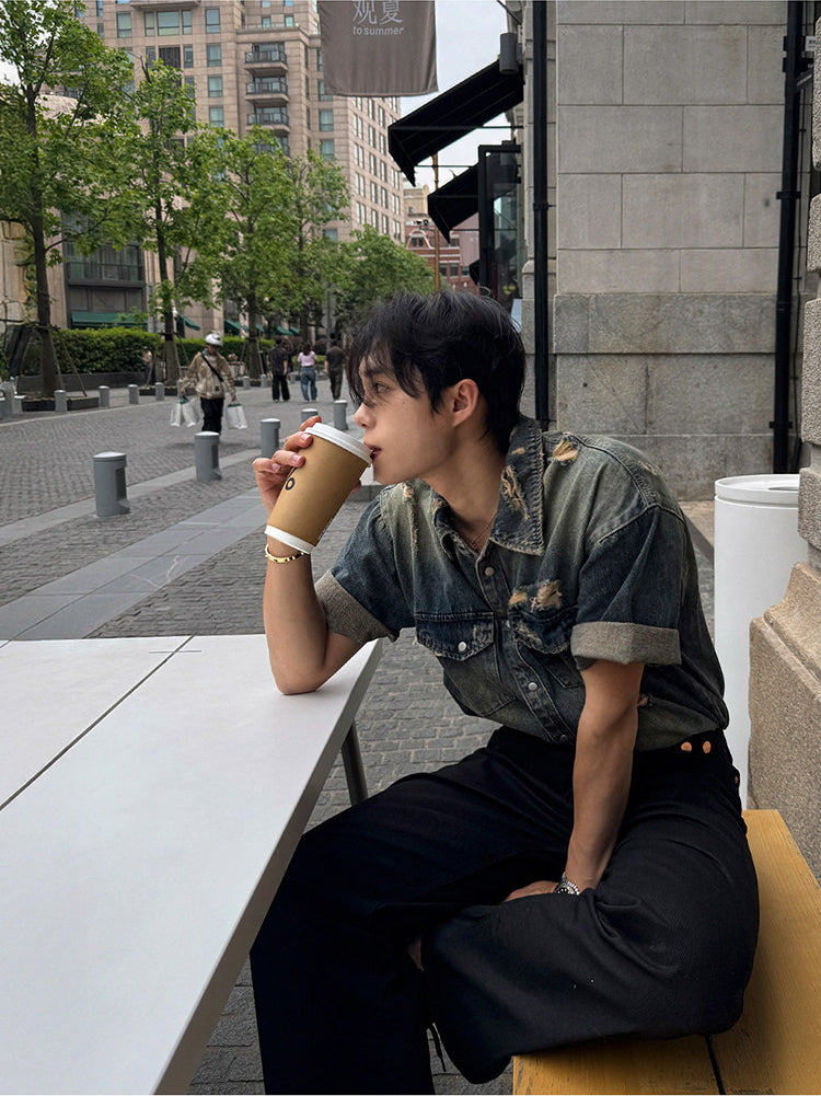 Washed Classic Denim Short Sleeve Shirt