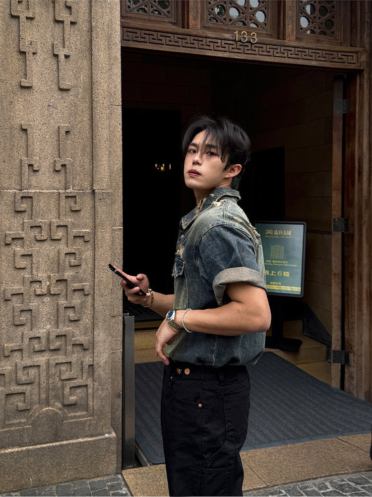 Washed Classic Denim Short Sleeve Shirt