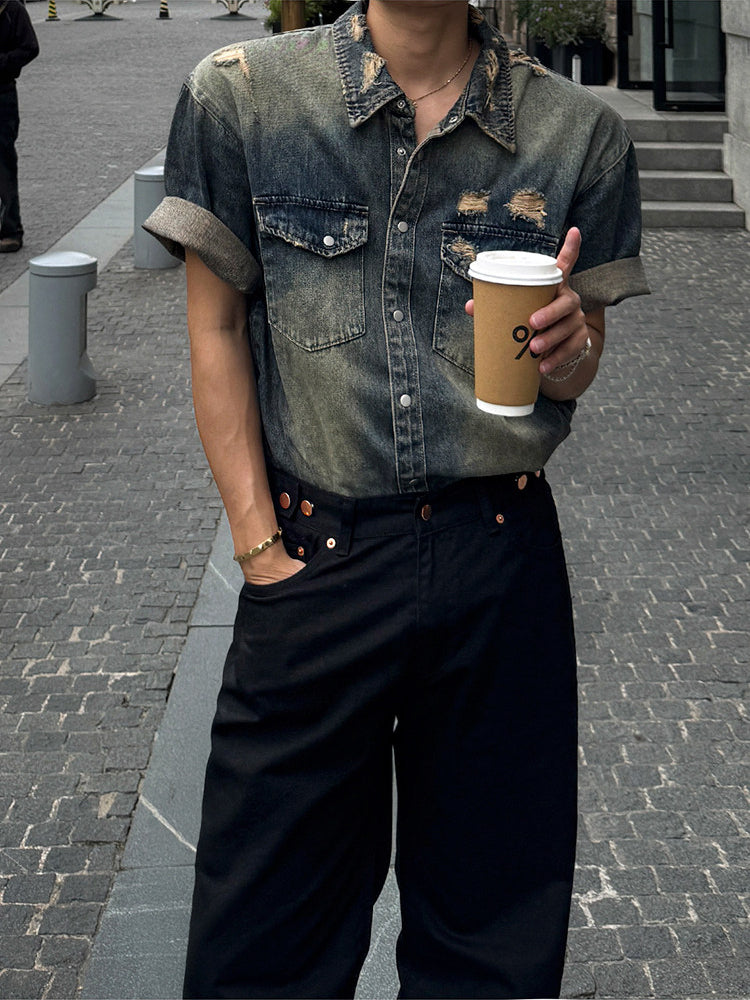 Washed Classic Denim Short Sleeve Shirt