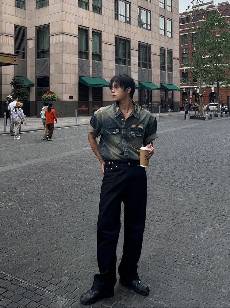 Washed Classic Denim Short Sleeve Shirt