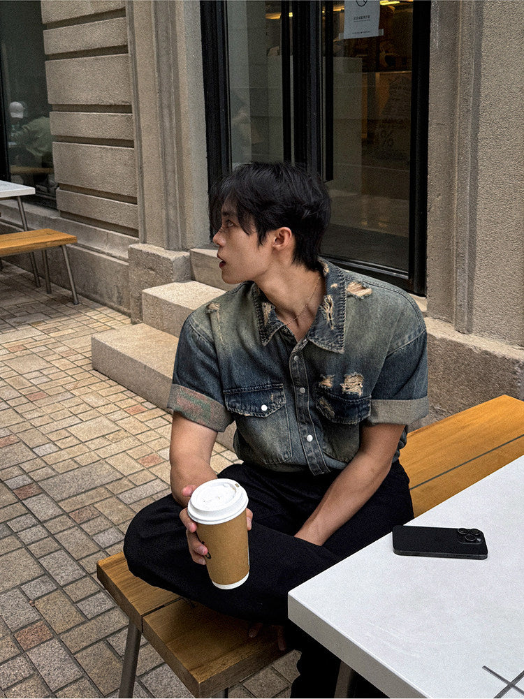 Washed Classic Denim Short Sleeve Shirt