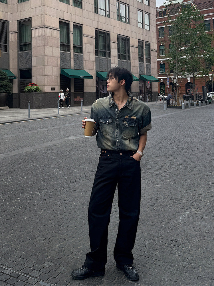 Washed Classic Denim Short Sleeve Shirt